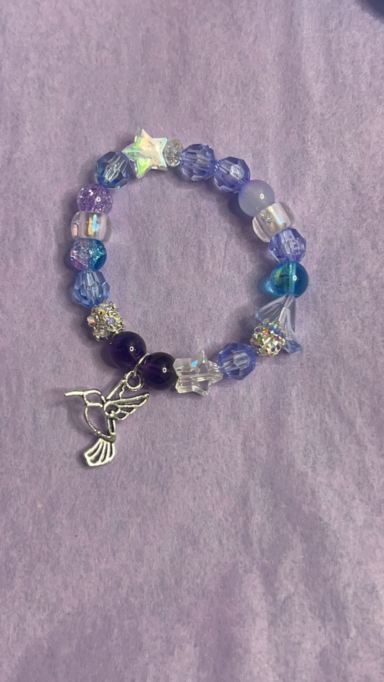 Blue Amethyst Bracelet w/Hummingbird charm