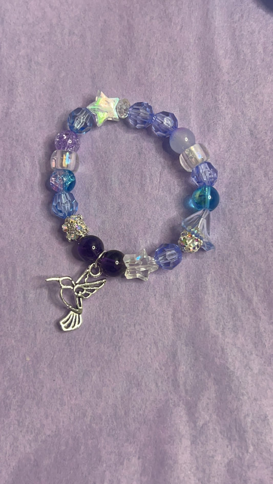 Blue Amethyst Bracelet w/Hummingbird charm