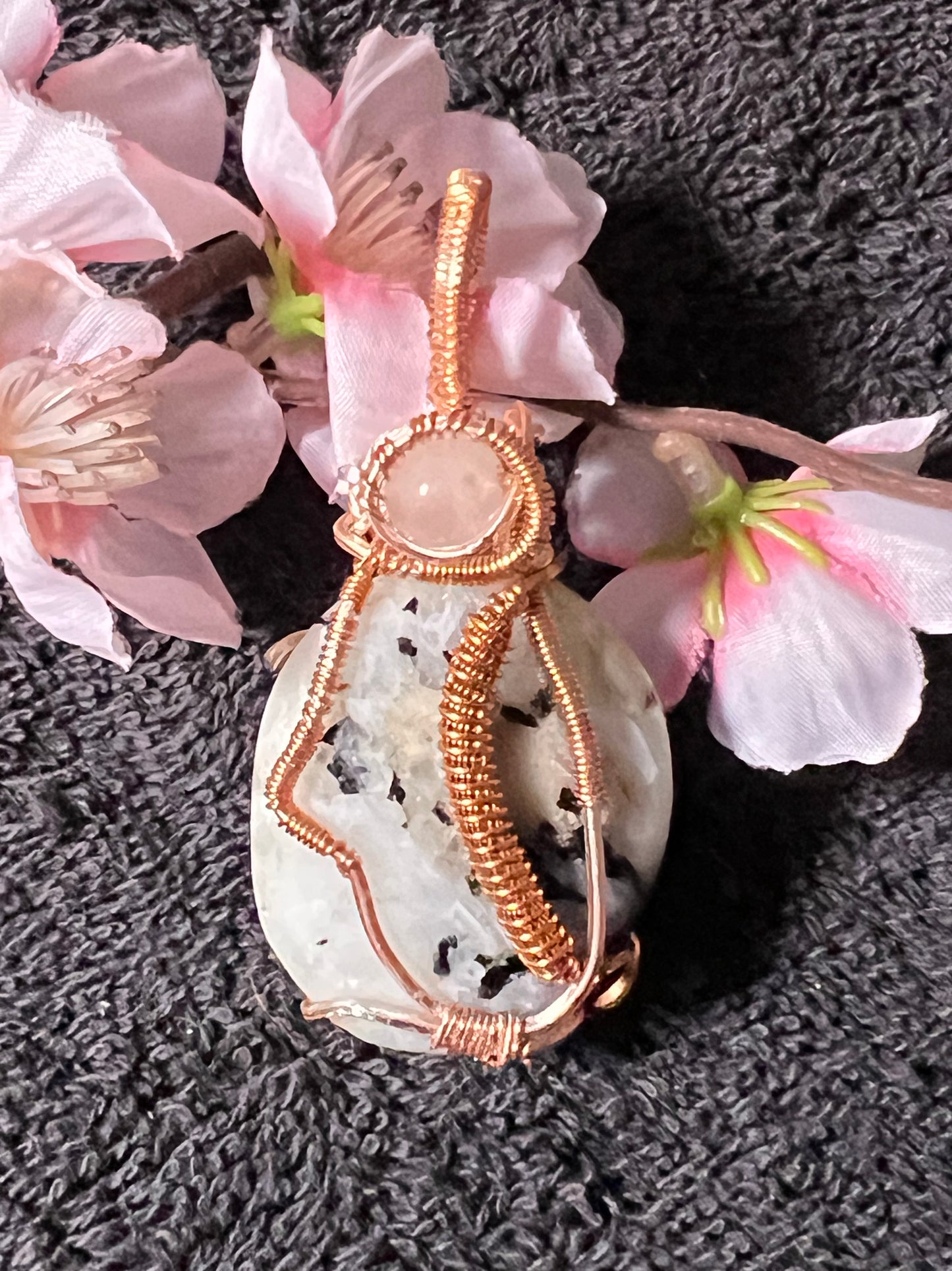 Rainbow Moonstone & Rose Quartz pendant