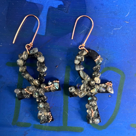 Labradorite Ankh Earrings