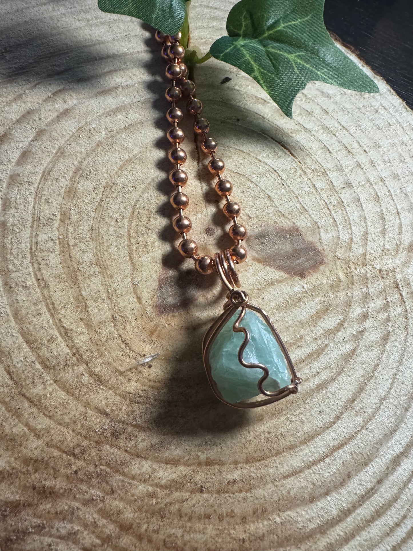 Fluorite Necklace with copper ball chain necklace.