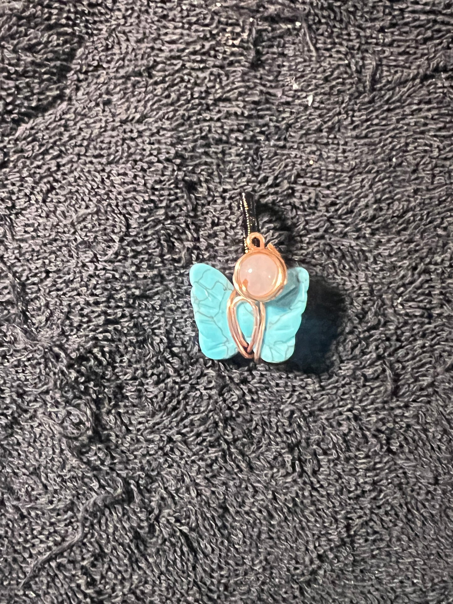 Mini Turquoise Butterfly with Rose Quartz bead