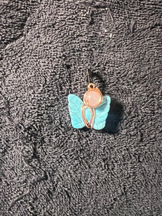Mini Turquoise Butterfly with Rose Quartz bead