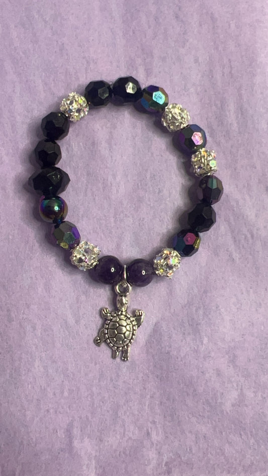 Turtle Charm with Amethyst Beads