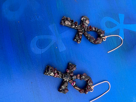 Garnet Ankh earrings