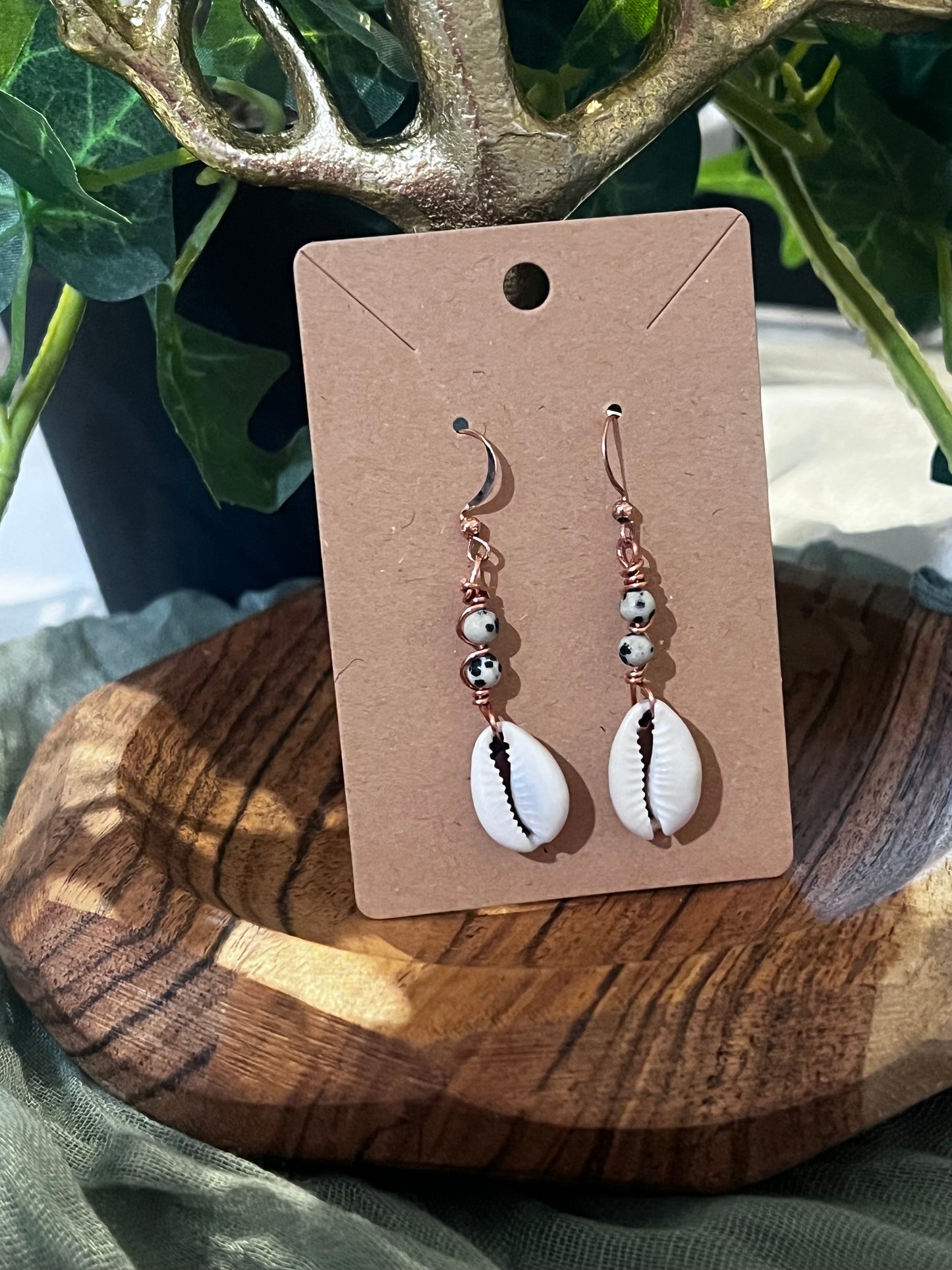 Dalmatian Jasper & Cowrie Earrings