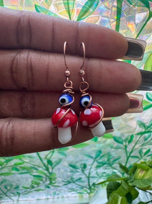 Evil Eye Mushroom earrings