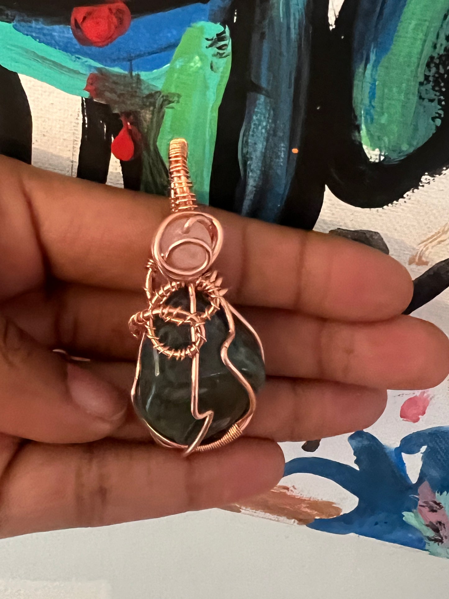 Moss Agate Pendant with Rose Quartz